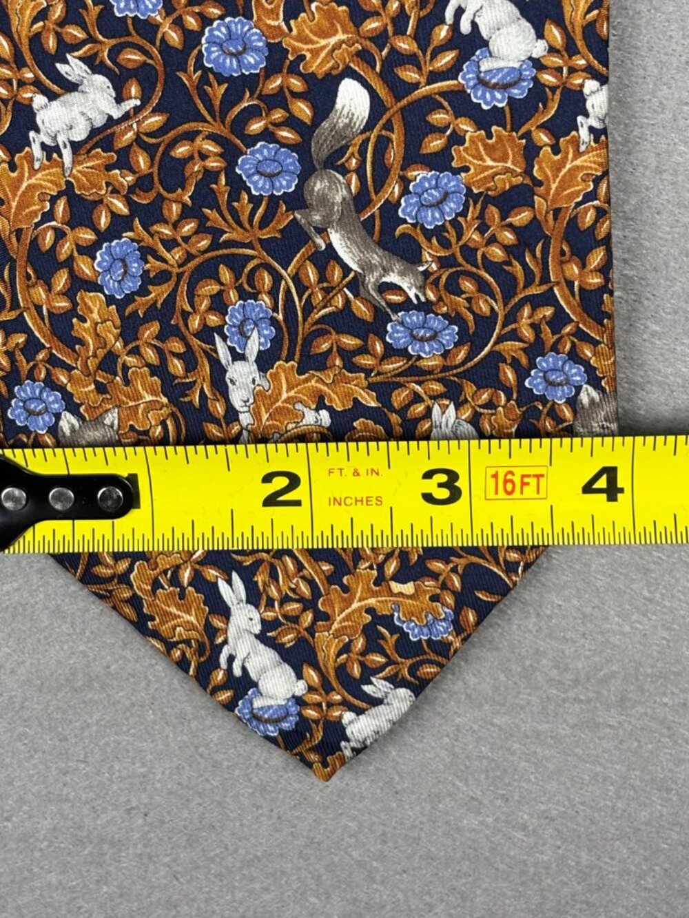 Kieselstein-Cord Fox Rabbit Woodland Silk Tie Made Italy Navy 3.5" Luxury - Picture 8 of 10